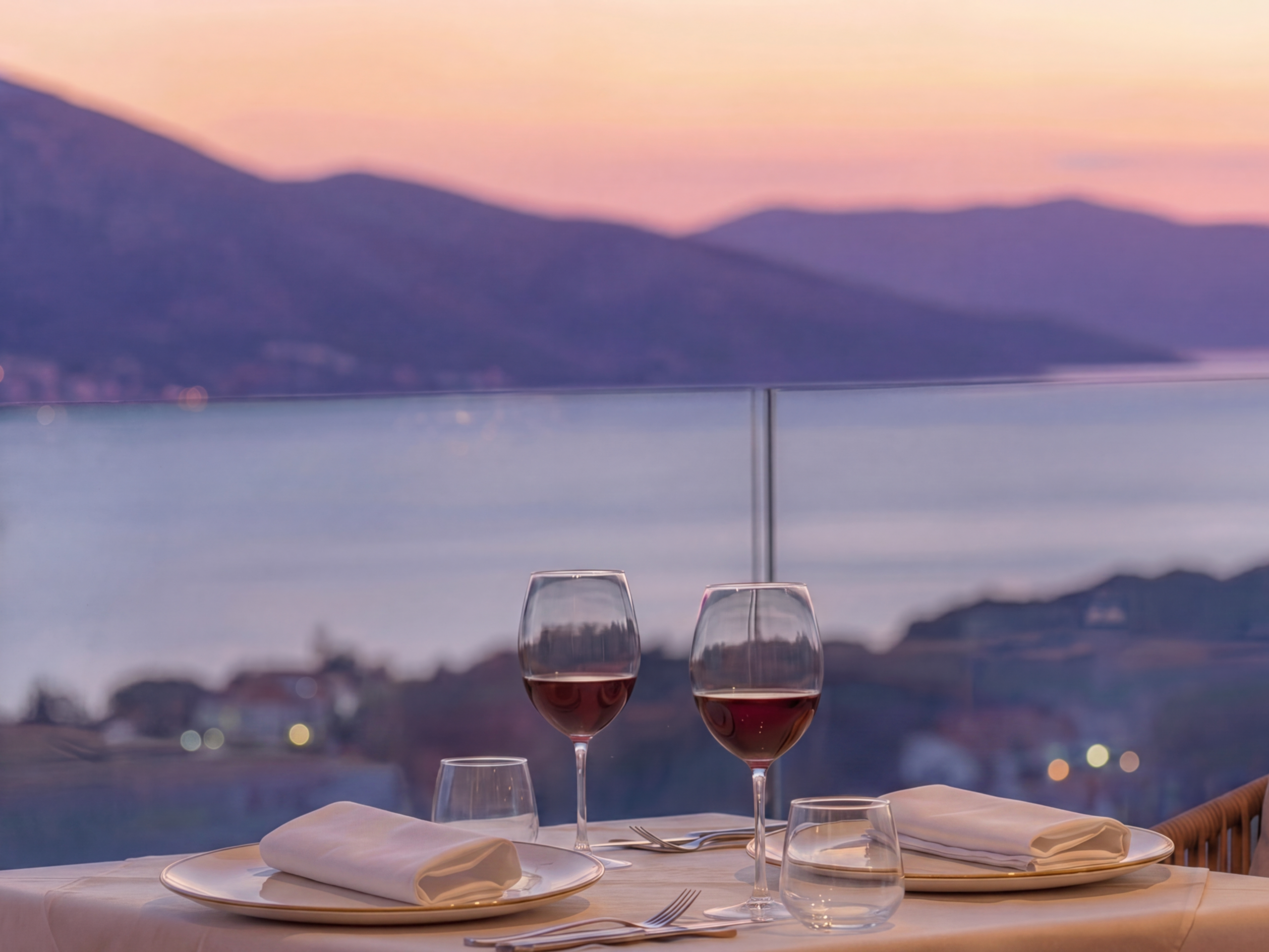 Sunset dining table at Cielo overlooking Kotor Bay